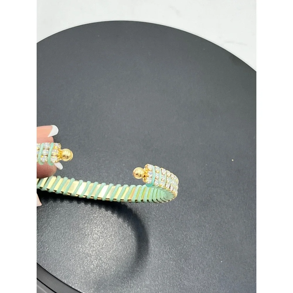 Mint Green‎ Thread-wrapped rhinestone Cuff Bangle Bracelet